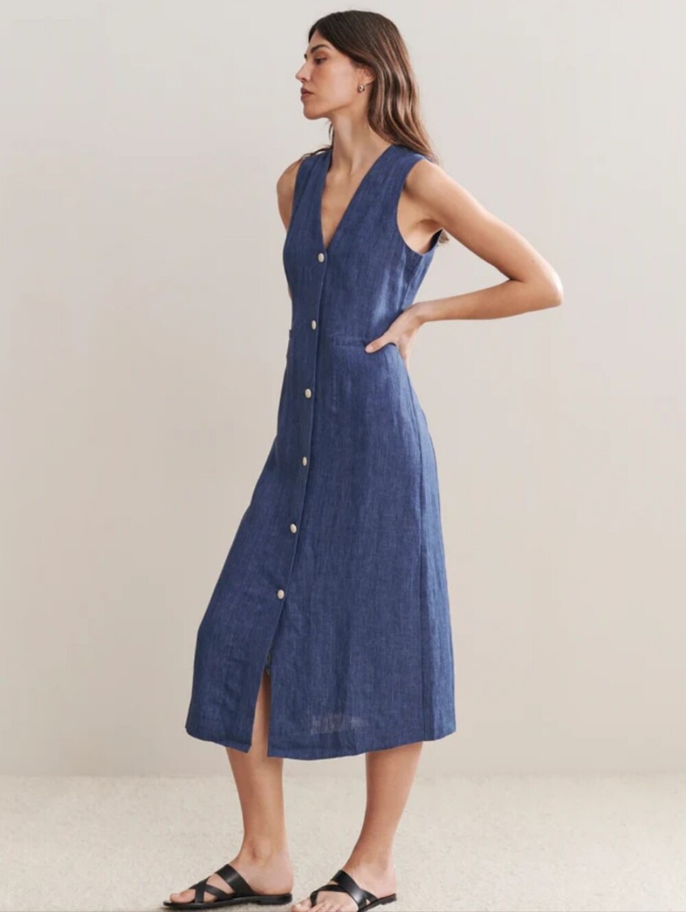 Jenni Kayne☆ Callan Linen Dress In Chambray - Picture 2 of 13
